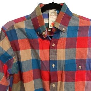 Vintage 80s Arrow Brigade Multicolor Plaid Button Down Shirt-Deadstock NWT Small